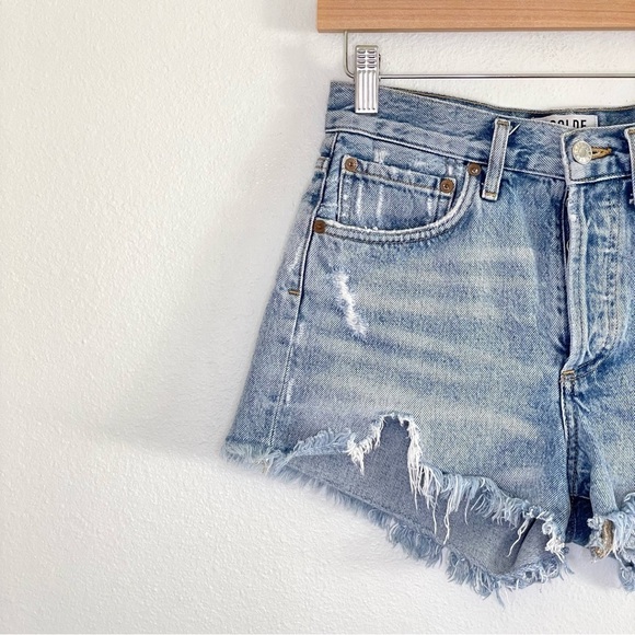 Agolde Parker Vintage Cut Off Distressed Denim High Rise Short Swapmeet 23 - Picture 7 of 16